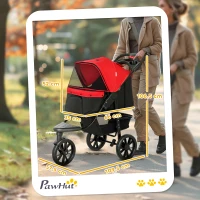 PawHut Hondenwagen opvouwbaar hondenbuggy tot 10 kg met 3 wielen, gaasramen bekerhouder opbergmand 109,5x57,5x106,5 cm Rood(m-3)