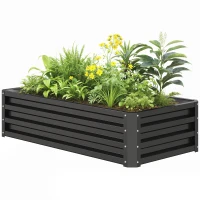 Outsunny Raised Beds for Garden, Galvanized Outdoor Planters, for Herbs and Vegetables, Use for Patio, Backyard, Balcony, Grey(m-11)