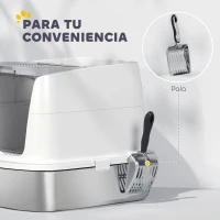 PawHut Arenero para Gatos de Acero Inoxidable L con Tapa Abatible Pala Metálica Bolsa Desodorizante Fácil de Limpiar Blanco(m-7)