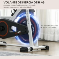 HOMCOM Bicicleta estática com tela LCD Sela ajustável Volante 8 kg Carga 100 kg 103x53x110-114 cm Branco(m-5)