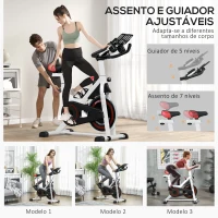 HOMCOM Bicicleta estática com tela LCD Sela ajustável Volante 8 kg Carga 100 kg 103x53x110-114 cm Branco(m-6)