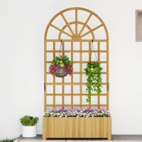 Outsunny Wooden Raised Planter with Trellis, Raised Bed for Garden with Lattice and Drainage Holes for Climbing Plants(m-8)