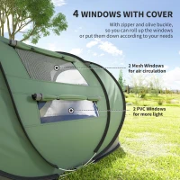 Outsunny 4-5 Person Pop-up Camping Tent Family Tent w/ 2 Mesh Windows & PVC Windows Portable Carry Bag for Outdoor Trip, Dark Green(m-6)