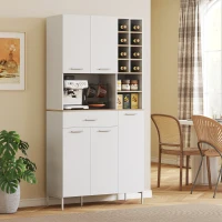 HOMCOM Tall Kitchen Cupboard, Freestanding 5-Door Kitchen Storage Cabinet with Wine Rack, Adjustable Shelves, Open Shelves and Drawer, Pantry Cabinet with Open Countertop and Cable Hole, White(m-7)