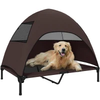 PawHut Elevated Dog Bed with Removable Canopy, Pet Bed with Storage Bag for Indoor Outdoor, for Large Dogs, 106 x 76 x 99 cm, Coffee(m-11)