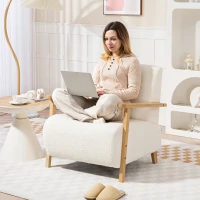 HOMCOM Armchair, Sherpa Fabric Accent Chair, Nordic Comfy Upholstered Reading Lounge with Wood Legs and Armrests, Thick Seat for Living Room, Bedroom, Office, Cream White(m-8)