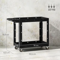 HOMCOM Wózek narzędziowy na kółkach z 2 poziomami, wózek warsztatowy z bocznym uchwytem, otwory na haczyki, do garażu, magazynu, udźwig do 227 kg, czarny(m-3)