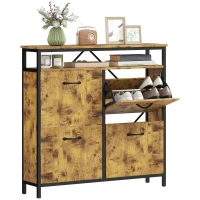 HOMCOM Narrow Shoe Cabinet with 4 Flip Drawers, Industrial Slim Shoe Storage Cabinet with Open Shelf and Adjustable Shelves for Hallway, Entryway, Holds 12-20 Pairs, Rustic Brown(m-11)