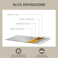 HOMCOM Specchio da Parete Rettangolare con Ganci, in Vetro e MDF, 50x70 cm, Bianco(m-6)