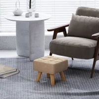 HOMCOM Taboret z Wyglądem Lnu, Nogi Drewniane, Nowoczesny Tapicerowany Taboret, Otomana do Sypialni, Salonu, Brązowy(m-7)