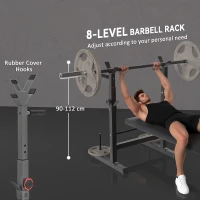 HOMCOM Ławka do ćwiczeń, 8 pozycji, składana, podstawa ze stali, wyściełana, skóra ekologiczna, 98-122Wys x 140Dł x 73Szer cm, Czarny/Szary(m-6)