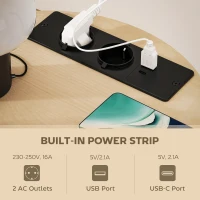 HOMCOM Stolik boczny trzystopniowy z ładowarką, kieszenią na akcesoria, półką, stolik do salonu z metalową ramą, stolik kawowy do salonu sypialni 50x50x55,1 cm naturalne drewno(m-4)