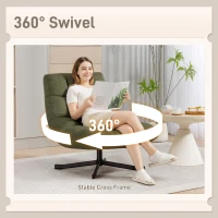 HOMCOM Fotel Obrotowy, Lounge z Szerokim Siedziskiem, Tapicerowany Fotel Relaksacyjny z Chenille Odpornym na Wodę, Krzyżowane Nogi Ze Stali, Nowoczesny Fotel Tapicerowany do Salonu, Sypialni, Zielony(m-7)