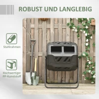 Outsunny Trommel-Komposter, 160L Gartenkomposter mit 2 Kammern, Drehbarer Schnellkomposter, für Bio- und Garten-Abfälle, Schwarz(m-7)