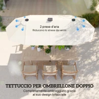Outsunny Ombrellone Doppio da Giardino 2.92x1.5 m Inclinabile con 35 Luci LED Solari Manovella, Ombrellone da Giardino a 12 Stecche in Acciaio e Poliestere, per Cortile, Terrazza e Balcone, Beige(m-6)