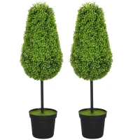 HOMCOM Set of 2 Decorative Artificial Plants, 90cm UV Resistant Faux Teardrop-Shaped Plant with Plastic Pot and Flocking, Fake Trees for Indoor Outdoor Decor, Green(m-11)