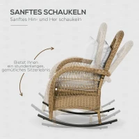 Outsunny rattanowy fotel bujany z poduszką, krzesło ogrodowe z zmywalną tapicerką, meble wypoczynkowe na podwórko, ogród, patio, żółty, 69 x 92 x 100 cm(m-5)