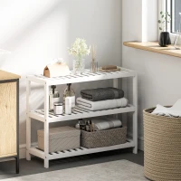 HOMCOM 3-Tier Bamboo Shoe Rack, Freestanding Shoe Shelf for Hallway, Entryway, Living Room, Holds 9 Pairs, Easy Assembly, White(m-7)