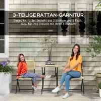 Outsunny Zestaw Mebli Ogrodowych z Rattanu 3 elementy, Zestaw Mebli Bistro z Stolikiem Kawowym, 2 Krzesła, Składany Zestaw Bistro z Ochroną UV, Grupa Do Siedzenia na Balkon, Taras, Stal, Żółty(m-4)