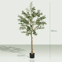 HOMCOM 5ft/ 150cm Decorative Artificial Plant, Silk Olive Tree with 720 Leaves and 32 Olive Fruits in Pot, Fake Plant for Home, Office, Living Room, Indoor Decor(m-3)