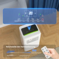 HOMCOM Klimatyzator przenośny 3w1 1,5kW z chłodzeniem, osuszaczem powietrza, wentylatorem, wężem wydechowym, automatycznym chłodzeniem powietrza, pilotem, timerem, zabezpieczeniem dla dzieci, biały(m-6)