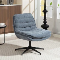 HOMCOM Criss Cross Office Chair, Armless Computer Desk Chair No Wheels with Wide Seat, Double-Tier Padding, Adjustable Height, Fabric Upholstery, for Home, Charcoal Grey(m-9)