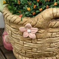 Outsunny Figurka ogrodowa "Dziewczynka z donicą na kwiaty", Odporna na warunki atmosferyczne pomnik ogrodowy, ozdoba doniczki, dekoracja ogrodowa, rzeźba do dekoracji wnętrz, ogrodu, podwórka(m-8)