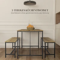 Zestaw stołowy HOMCOM dla 4 osób, Stół z 2 ławkami, Grupa stołowa, Zestaw do jadalni, do Kuchni, salonu, Naturalny(m-4)