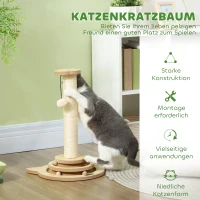 PawHut Cat Scratching Post, 49cm Cat Scratcher with Sisal Post, Interactive Track Ball Toy, Hanging Toy Ball, Feather, 4 in 1 Small Kitten Cat Scratch Post, Oak(m-5)