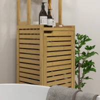 HOMCOM Szafka łazienkowa z bambusa, szafka na toaletę z 3 otwartymi półkami, zabezpieczenie przed przewróceniem, do łazienki, drewno naturalne, 38,5 x 33 x 170 cm(m-8)