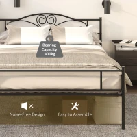 HOMCOM Łóżko 140 x 200 cm Stal z Listwami, Rama Łóżka z Przestrzenią Pod Łóżkiem, Zagłówek i Stopka, Podwójne Łóżko, Rama Łóżka, 31 cm Wysokość, Łatwy Montaż, Czarny(m-5)