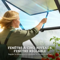 Outsunny Serre de jardin en aluminium polycarbonate, serre avec fenêtre réglable porte battante résistant intempéries transparent(m-8)