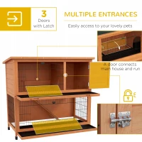 Klatka dla królików z drewna PawHut 2-poziomowa klatka dla małych zwierząt z paletami, rampą dom dla małych zwierząt z wybiegiem z dachem asfaltowym dla 2 królików Pomarańczowa 123 x 63 x 112 cm(m-4)