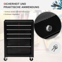 Wózek warsztatowy z 5 szufladami, 2 klucze, czarny(m-4)