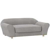 PawHut Elevated Dog Sofa with Rivet Decoration Pet Sofa with Soft Cushion, Removable Washable Cover, for Small Dogs up to 10kg, Grey(m-1)