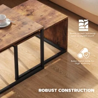 HOMCOM Zestaw 2 stolików kawowych, rustykalny brązowy, stolik do salonu i sypialni, metalowa rama, stolik na kawę(m-5)