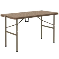 Outsunny Campingtisch Klapptisch mit Rattanoptik, Buffettisch für 4 Personen, Gartentisch für Balkon, Terrasse, bis 50 kg belastbar, HDPE, Braun, 122 x 60 x 73 cm(m-1)