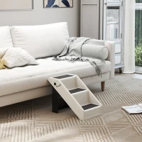 PawHut Foldable Dog Stairs with 3 Non-Slip Steps, Portable Pet Stairs for Small Dogs and Cats for High Beds or Sofas, Supports up to 10 kg, Cream White(m-8)