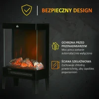 HOMCOM Elektryczny kominek, 2000 W, kominek stojący z ogrzewaniem, efekt płomienia 3D LED, 4 poziomy jasności, Elektryczny kominek z termostatem, Ochrona przed przegrzaniem, Czarny(m-7)