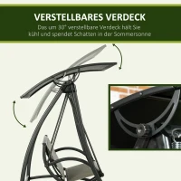 Outsunny Huśtawka ogrodowa 3-osobowa z regulowanym daszkiem przeciwsłonecznym, ochrona UV, ławka huśtawki do 330 kg, tkanina tekstylna, do ogrodu, tarasu, kolor czarny(m-5)