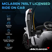 AIYAPLAY McLaren 765LT Licensed Kids Electric Ride on Car with Butterfly Doors, 12V Battery Powered Toy Car with Remote Control, Training Wheels, LED Lights MP3 Music Horn, for 3-6 Years - White(m-4)