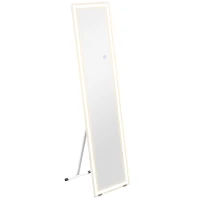 HOMCOM Full Length Mirror with LED Lights, 150x40cm Floor Mirror, Free Standing, Wall Mounted or Leaning, Full Size Body Mirror with Dimmable and 3 Colour Lighting for Bedroom, White(m-1)