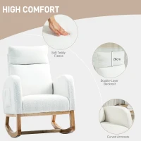 HOMCOM Fotel bujany, fotel z podłokietnikami, fotel do karmienia z wyglądem aksamitu, fotel bujany do 120 kg, do sypialni, salonu, kremowy(m-6)