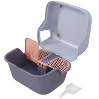 PawHut Cat Litter Box, Covered Litter Box with Lid, Scoop, Easy to Clean & Lockable Openable Cover, Kitty Litter Box for Indoor Cats, Purple(m-10)