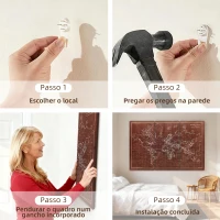 HOMCOM Quadros Decorativos Mapa Múndi Vintage Pintados à Mão 120x60 cm Quadros de Arte de Parede com Moldura de Madeira Castanho(m-5)