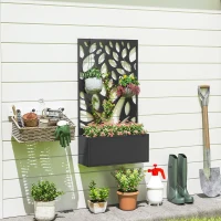 Outsunny metalen hoogbed met klimrek, wandmontage of vrijstaand, plantenbak met privacypaneel(m-9)