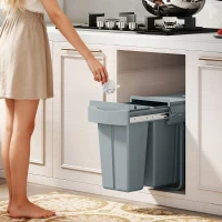 HOMCOM Kosz na śmieci 20L+10L Wysuwany, Wbudowany Kosz na Śmieci, Kosz na odpady do szafek z 2 wyjmowanymi pojemnikami, matowa pokrywa i uchwyt, Szary(m-2)