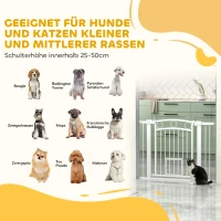 PawHut Stair Gate, 77cm Extra Tall Dog Gate with Adjustable Width 76-104cm, Pressure Fit Safety Gate with Cat Door, 7cm and 14cm Extensions, for Stairs & Doorways, Easy Installation, White(m-5)