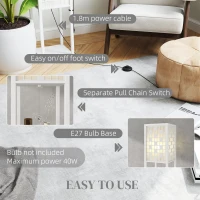 HOMCOM Floor Lamp with Shelves, 2 Layer Grid Pattern Column Modern Standing Lamp with Foot Switch and Pull Chain for Living Room, Bedroom, Office, Bulb Not Included, White(m-6)