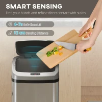 HOMCOM Kosz na śmieci z sensorem 48L ze stali nierdzewnej, Automatyczny kosz na śmieci z cichym zamknięciem, Kosz na śmieci odporny na odciski palców dla biura, sypialni, kuchni, kolor srebrny(m-4)